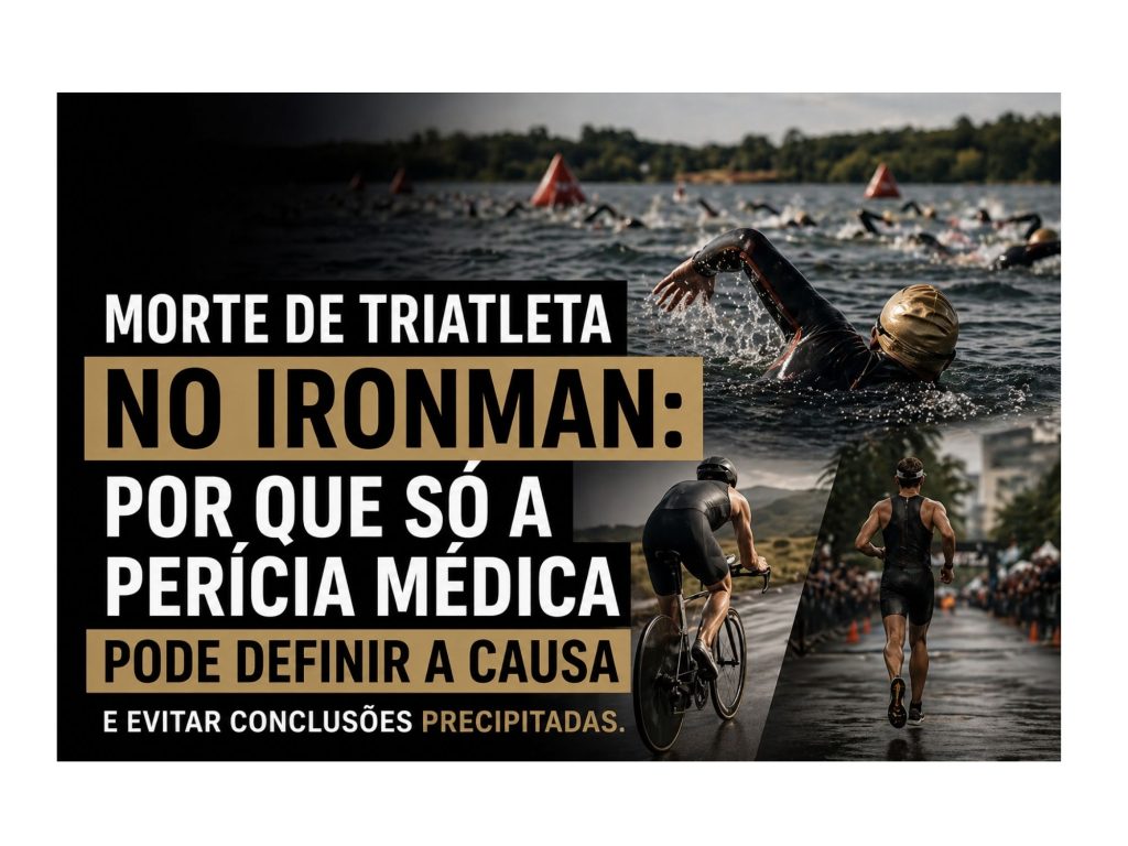 Triatleta durante prova de natação no Ironman, representando riscos em esportes de alta resistência