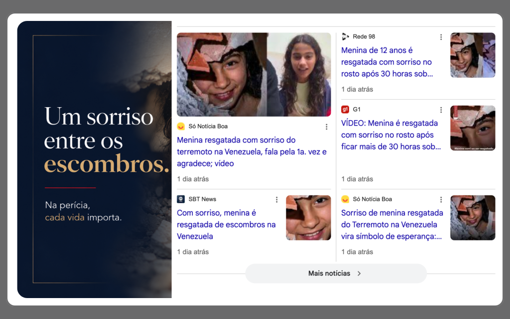 Imagem editorial faz referência à menina resgatada com vida após permanecer sob escombros no terremoto da Venezuela, destacando o papel da perícia médica e da Medicina Legal na documentação, identificação e proteção de vítimas em grandes desastres.